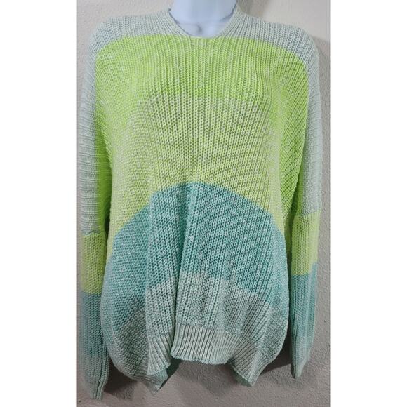 Rue 21 Green White Blue Loose Knit Drop Shoulder Sweater L XL Lightweight Soft - Picture 1 of 5